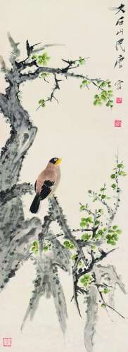唐云（1910～1993） 梅花蜡嘴 立轴 设色纸本