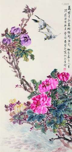 袁琴孙（1902～1971） 富贵白头 立轴 设色纸本