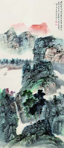 施志刚（1927～2011） 台静农（1903～1990） 山水 立轴 设色纸本