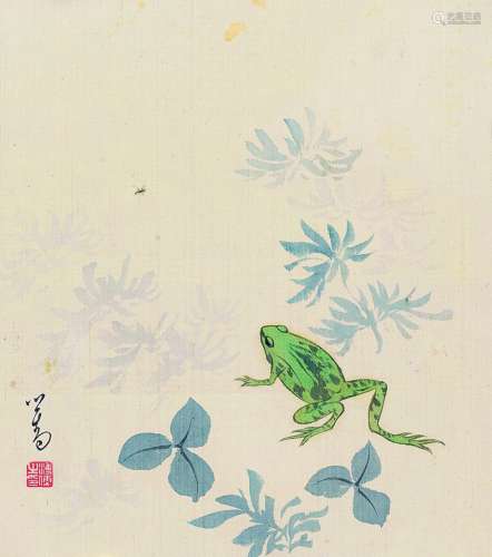 溥儒（1896～1963） 蛙趣图 镜框（带原框） 设色绢本