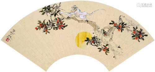 张聿光（1885～1968） 猿戏图 扇面 设色纸本