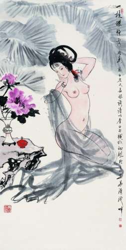 王锡麒（1938～） 一枝红艳露凝香 镜片 设色纸本