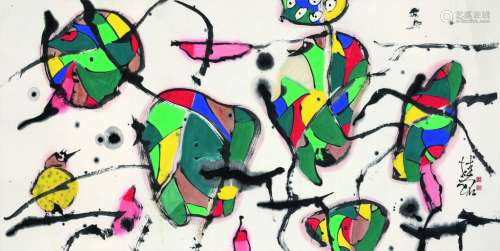 张桂铭（1939～2014） 花鸟横披 镜片 设色纸本