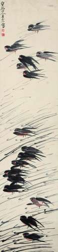 王震（1867～1938） 燕子归来 立轴 设色纸本