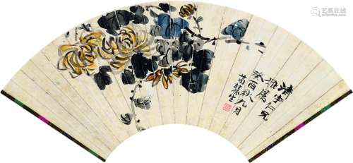 荀慧生（1900～1968） 花卉 扇面 设色纸本