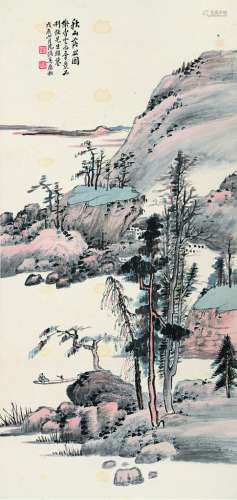 奚屠格（1892～?） 秋山落日 立轴 设色纸本