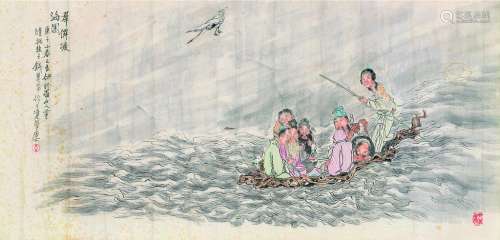 钱慧安（1833～1911） 群仙渡海图 横幅 立轴 设色纸本