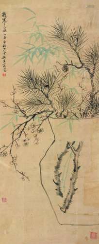 樊浩霖（1885～1962） 三友图 立轴 设色纸本