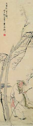 颜元（1860～1934） 策杖赏梅图 立轴 设色纸本