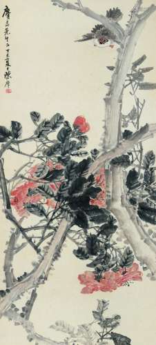 陈摩（1886～1945） 花鸟 立轴 设色纸本