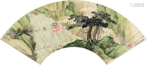 潘思牧（1756～1843） 山水 人物 扇面 设色笺本