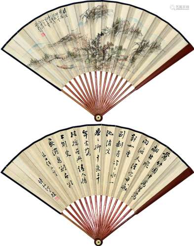 何维朴（1842～1925） 姚钟葆（？～1924） 行书 松溪泛舟 成扇 设色纸本