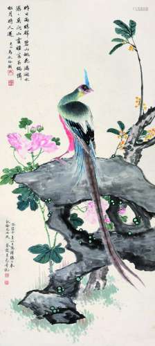 谈月色（1891～1976） 芙蓉锦鸡 立轴 设色纸本