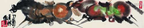 韩美林（1936～） 马 镜片 横披 设色纸本