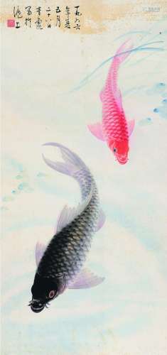 吴青霞（1910～2008） 双鲤图 镜片 设色纸本