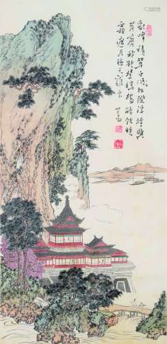 溥儒（1896～1963） 山水楼台 立轴 设色绢本