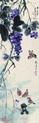 唐云（1910～1993） 唐逸览（#） 花鸟合作图 立轴 设色纸本