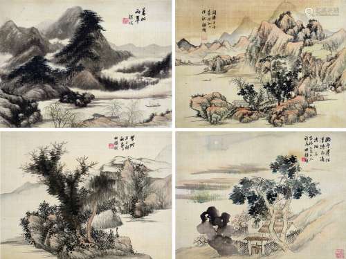 胡铁梅（1848～1899） 山水册 册页 （四开） 设色绢本
