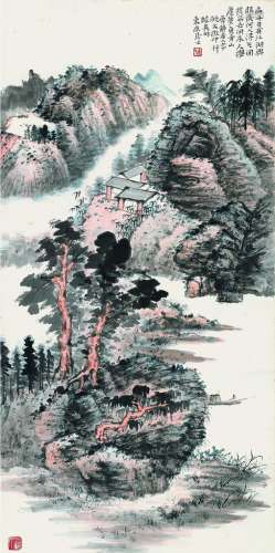 唐云（1910～1993） 青山扁舟 镜片 设色纸本