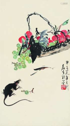 黄磊生（b.1928） 鼠趣图 镜片 设色纸本