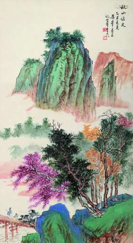 吴一峰（1907～1998） 秋山访友 立轴 设色纸本
