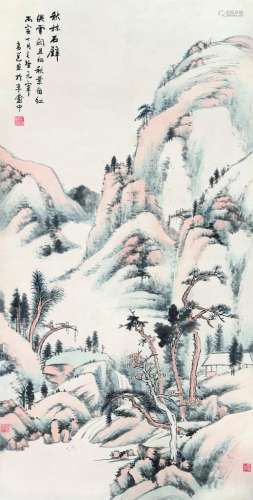 高邕（1850～1921） 秋林石壁图 立轴 设色纸本