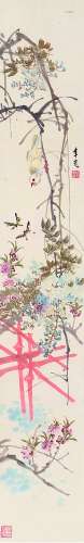 张聿光（1885～1968） 紫藤小鸟 立轴 设色纸本