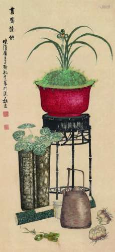 孔子瑜（1873～1926） 书斋清供图 立轴 设色纸本