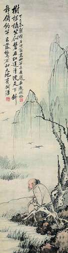 吴观岱（1862～1929） 垂钓图 屏轴 设色纸本