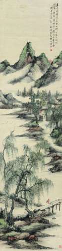 杨伯润（1837～1911） 小桥流水人家 立轴 设色纸本