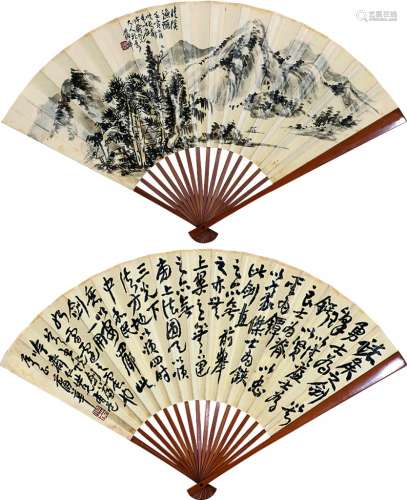 蒲华（1832～1911） 书画合璧扇 成扇 水墨纸本