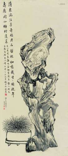 吴秋农（1848～1903） 菖蒲石头 镜片 水墨纸本