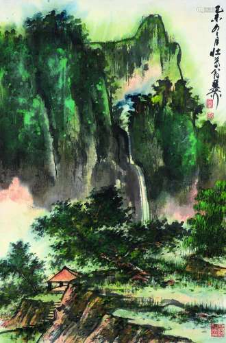 谢稚柳（1910～1997） 青绿山水 镜片 设色纸本
