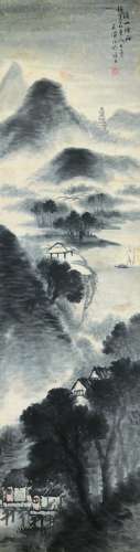 吴石僊（1845～1916） 溪山烟雨 立轴 设色纸本