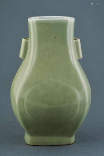 A FINE AND RARE FANGHU SHAPED PORCELAIN VASE QIANLONG MARKED AND OF THE PERIOD