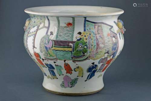 A large and rare famille verte porcelain cache-pot