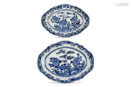 TWO BLUE AND WHITE PORCELAIN TRAYS