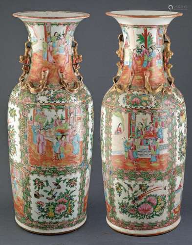 A PAIR OF BIG ROSE MEDALLION CANTON PORCELAIN VASES