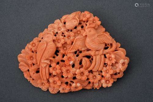 A FINE OPEN WORK PINK CORAL PLAQUE