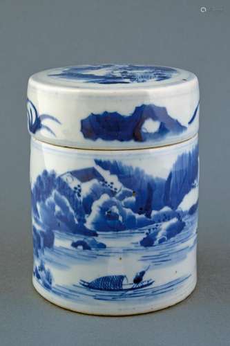 A BLU AND WHITE PORCELAIN BOX AND COVER