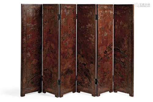 A six-panel wooden screen