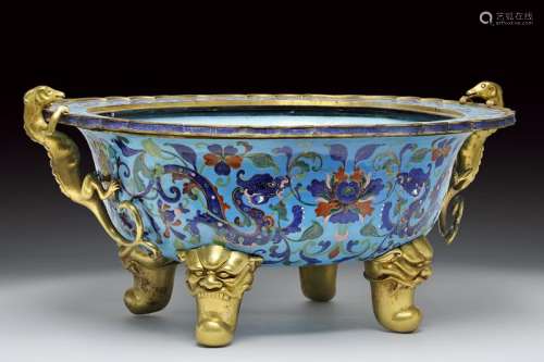 GILT BRONZE AND CANTON ENAMELED JARDINIERE