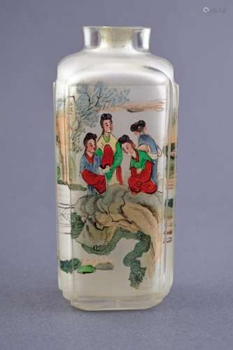 AN INSIDE PAINTED GLASS SNUFF BOTTLE