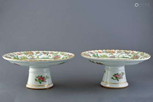 TWO CANTON HIGH FOOTED BOWLS