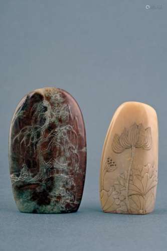 A SEAL AND A PAPERWEIGHT IN SOAPSTONE