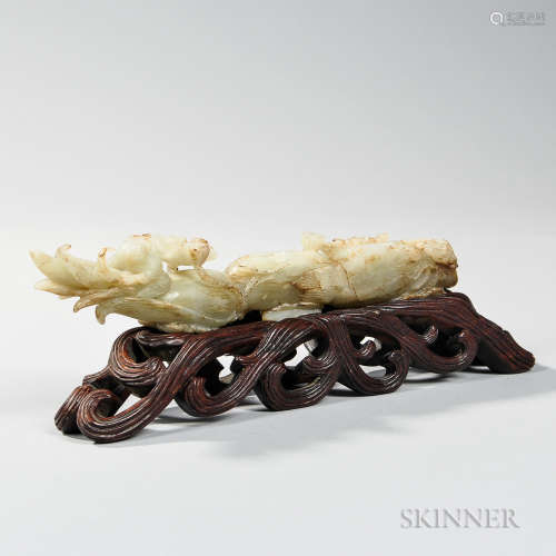 Soapstone Carving of a Lotus Stalk 滑石雕荷花杆