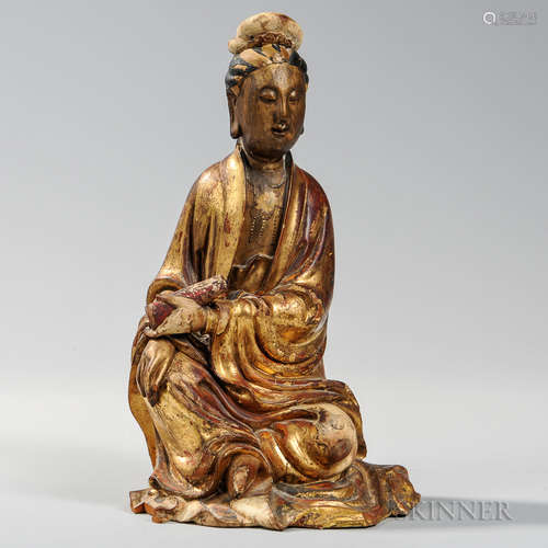 Gilt and Lacquered Wood Figure of Guanyin 镀金漆器木制观音像