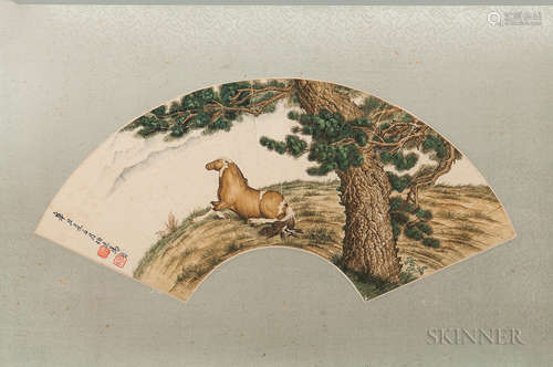 Fan Painting Depicting a Horse 国画扇面 - 马