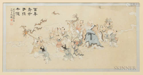 Painting Depicting an Immortal 中国画 - 寿星子孙万千图