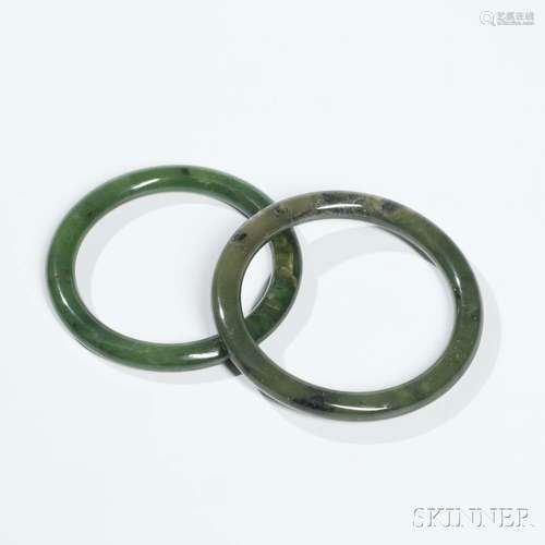 Two Spinach Jade Bangles 两只玉镯